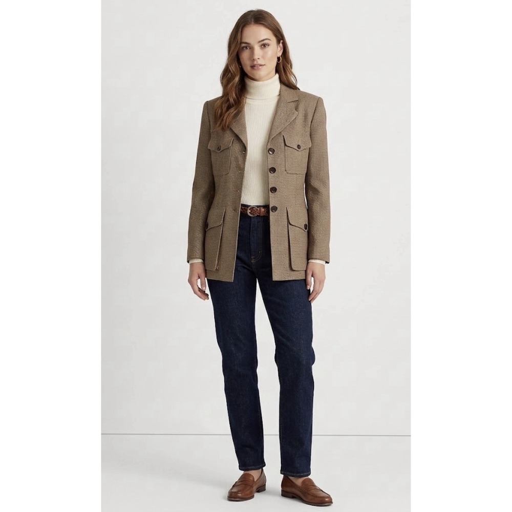 Vintage 90s Lauren Ralph Lauren Houndstooth Safari Field Jacket Blazer Size 4 - Picture 12 of 12